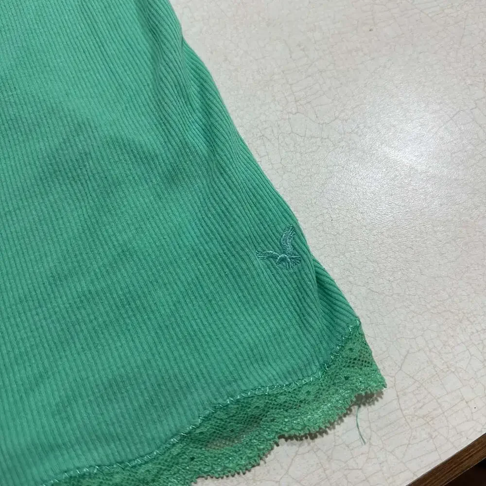 Vtg Y2K American Eagle Outfitters Ribbed Lace Trim Cami Tank Top Green - Picture 3 of 8